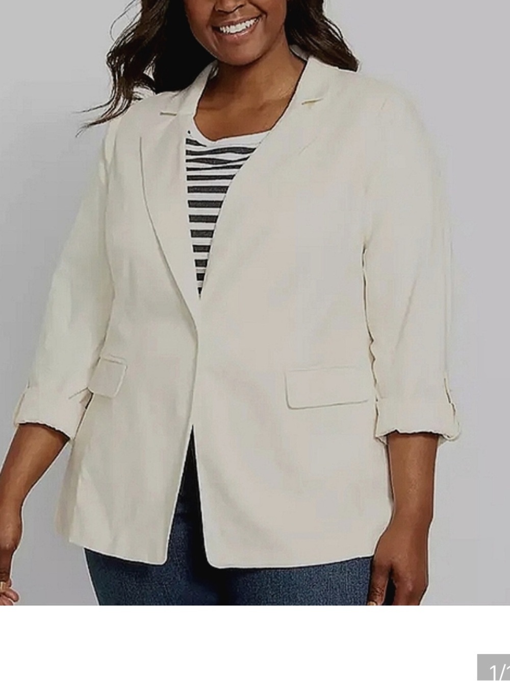 NWT Lane Bryant Ivory Linen Blend Blazer Jacket Single Button Career Nautical 22